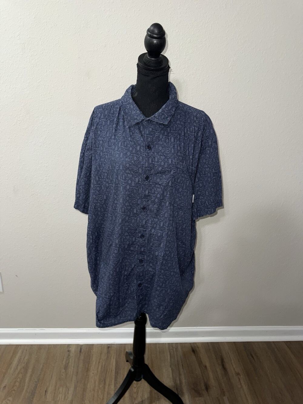 Columbia Wild Cast Camp Shirt Men XXL Blue Camping Print Short Sleeve Button Up